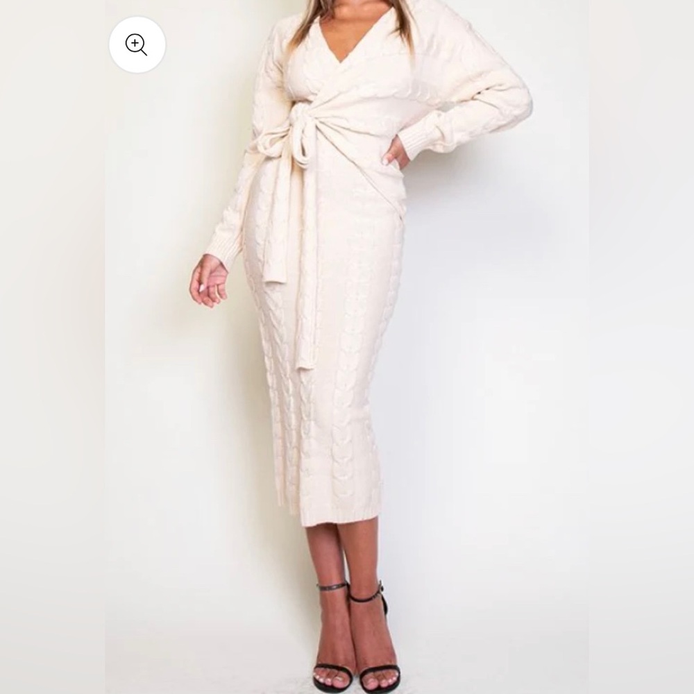Cozy Cream Transitional Sweater Wrap Dress